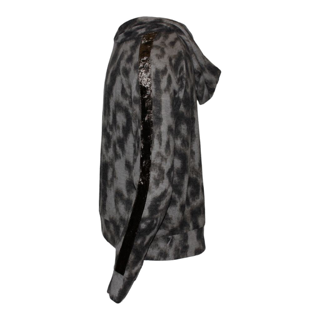 Leopard Brushed Fleece Hoody with Velvet Stripes - Denny's