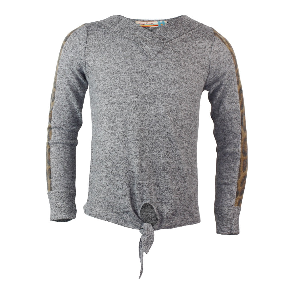 Tie Front Sweater with Leopard Stripe - Denny's
