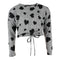 Long Sleeve Cinched Tie Hearts Bottom Hacci Top with Black Hearts - Denny's