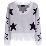 Black Stars V-neck Distressed Sweater - Denny's