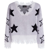 Black Stars V-neck Distressed Sweater - Denny's