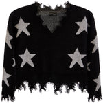White Stars V-neck Distressed Sweater - Denny's