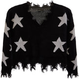 White Stars V-neck Distressed Sweater - Denny's