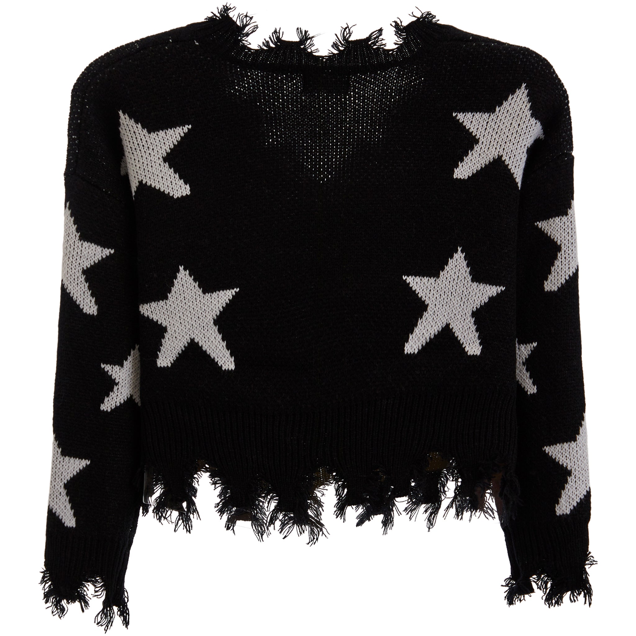 White Stars V-neck Distressed Sweater - Denny's