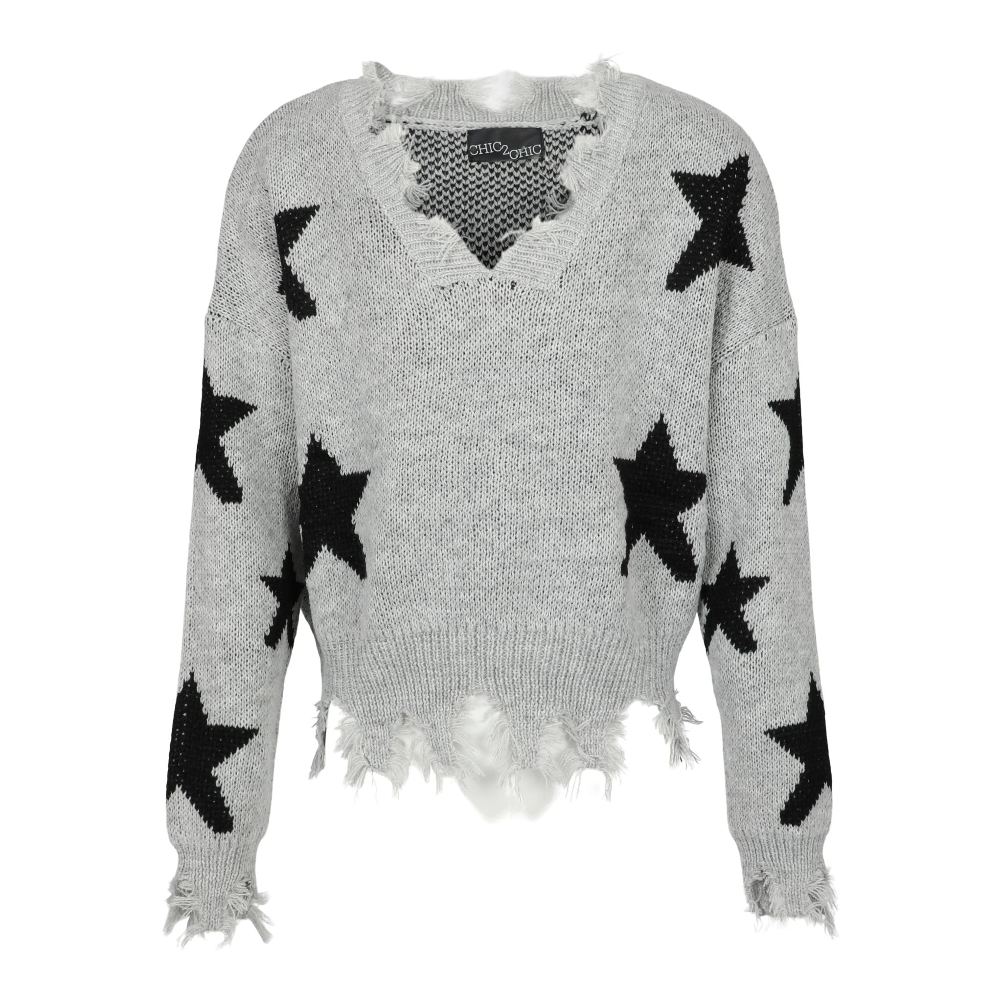 Allover Stars Shredded Sweater - Denny's