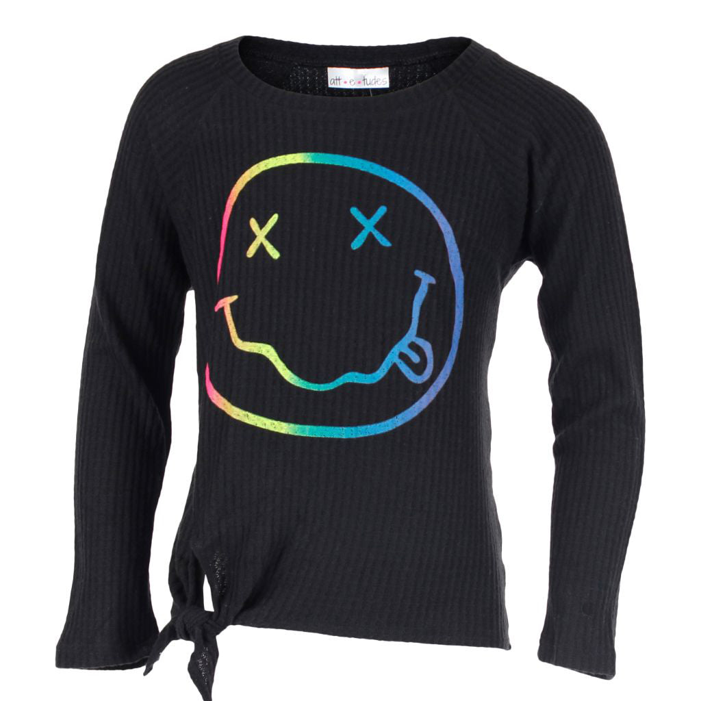 Long Sleeve Top with Side Tie & Neon Rock n Roll Smiley - Denny's