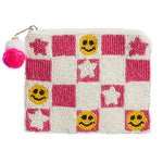 Checkered Smiley & Star Beaded Pouch - Denny's