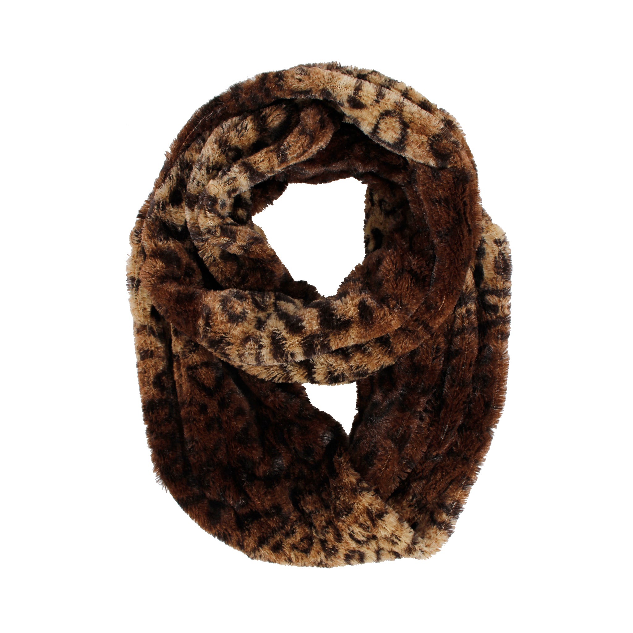 Two Tone Leopard Faux Fur Loop Scarf - Denny's