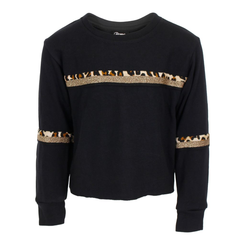 Long Sleeve Raw Edge Bottom Sweatshirt with Leopard & Gold Taping - Denny's
