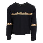 Long Sleeve Raw Edge Bottom Sweatshirt with Leopard & Gold Taping - Denny's