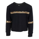 Long Sleeve Raw Edge Bottom Sweatshirt with Leopard & Gold Taping - Denny's