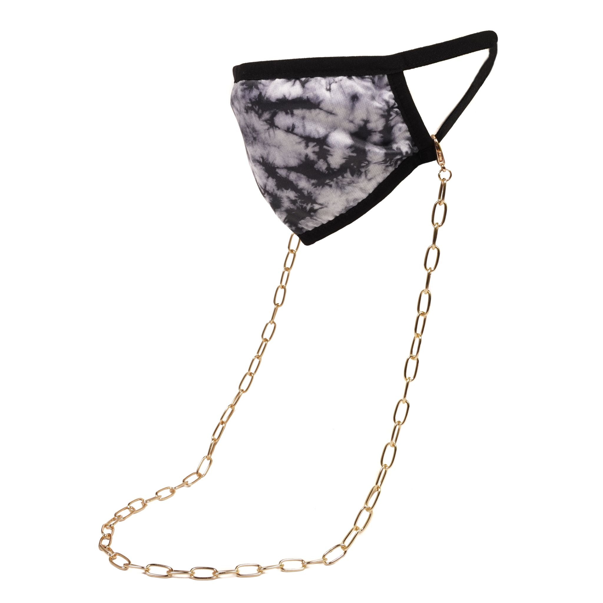 Blk & Wht Tie Dye Adult Mask with Gold Chain - Denny's