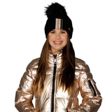 Black Beanie with Metallic Stripe & Black Pom - Fits Sizes 7-14 - Denny's