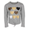 Long Sleeve Tie Front Top with Leopard & Metallic Hearts - Denny's