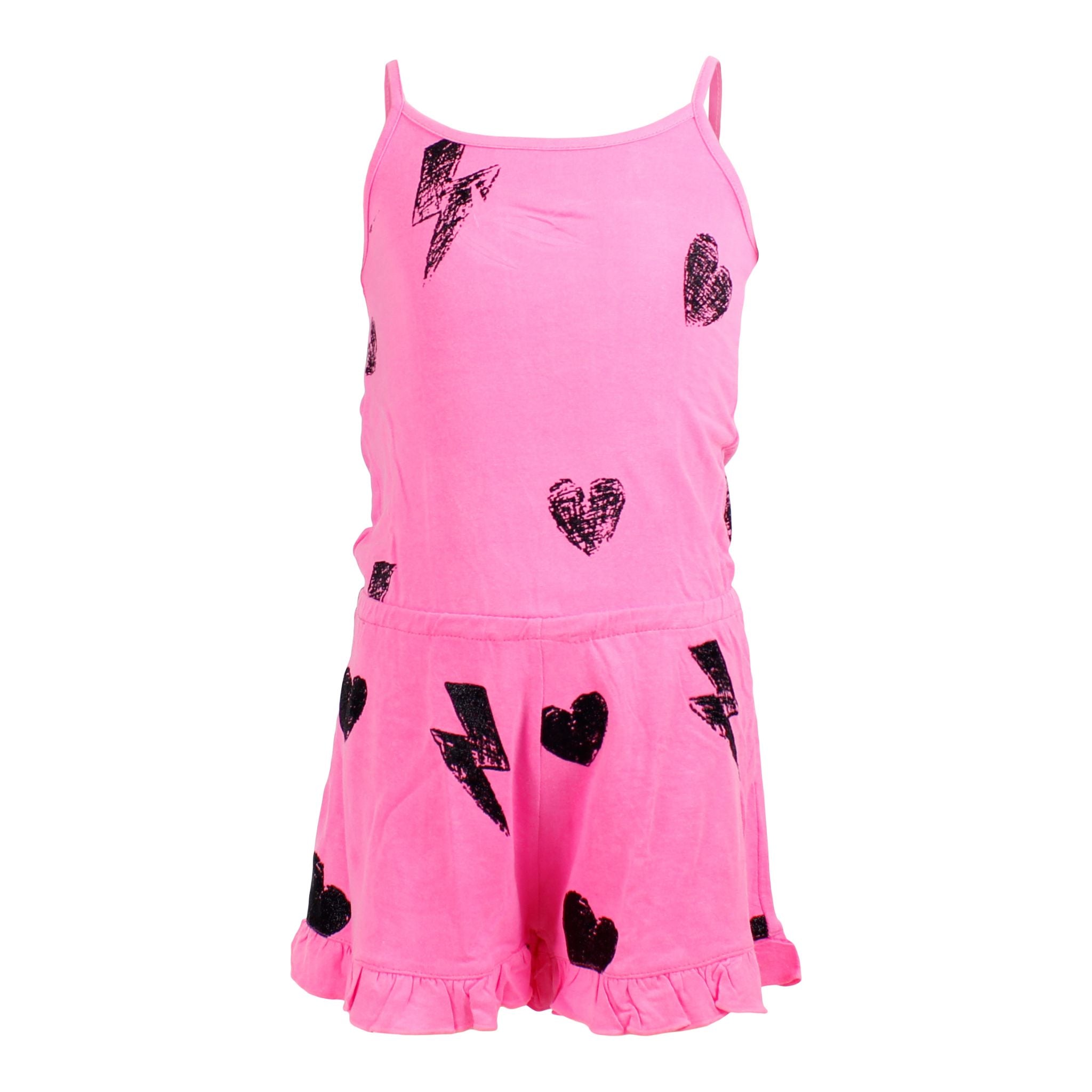 Romper with Ruffle n Black Glitter Heart n Bolt - Denny's