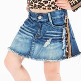 Denim Frey Bottom Skirt with Leopard Stripe - Denny's