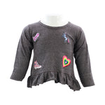 Long Sleeve Ruffle Tee with Patches - Denny's