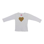 Long Sleeve White Tee with Gold Heart - Denny's