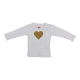 Long Sleeve White Tee with Gold Heart - Denny's