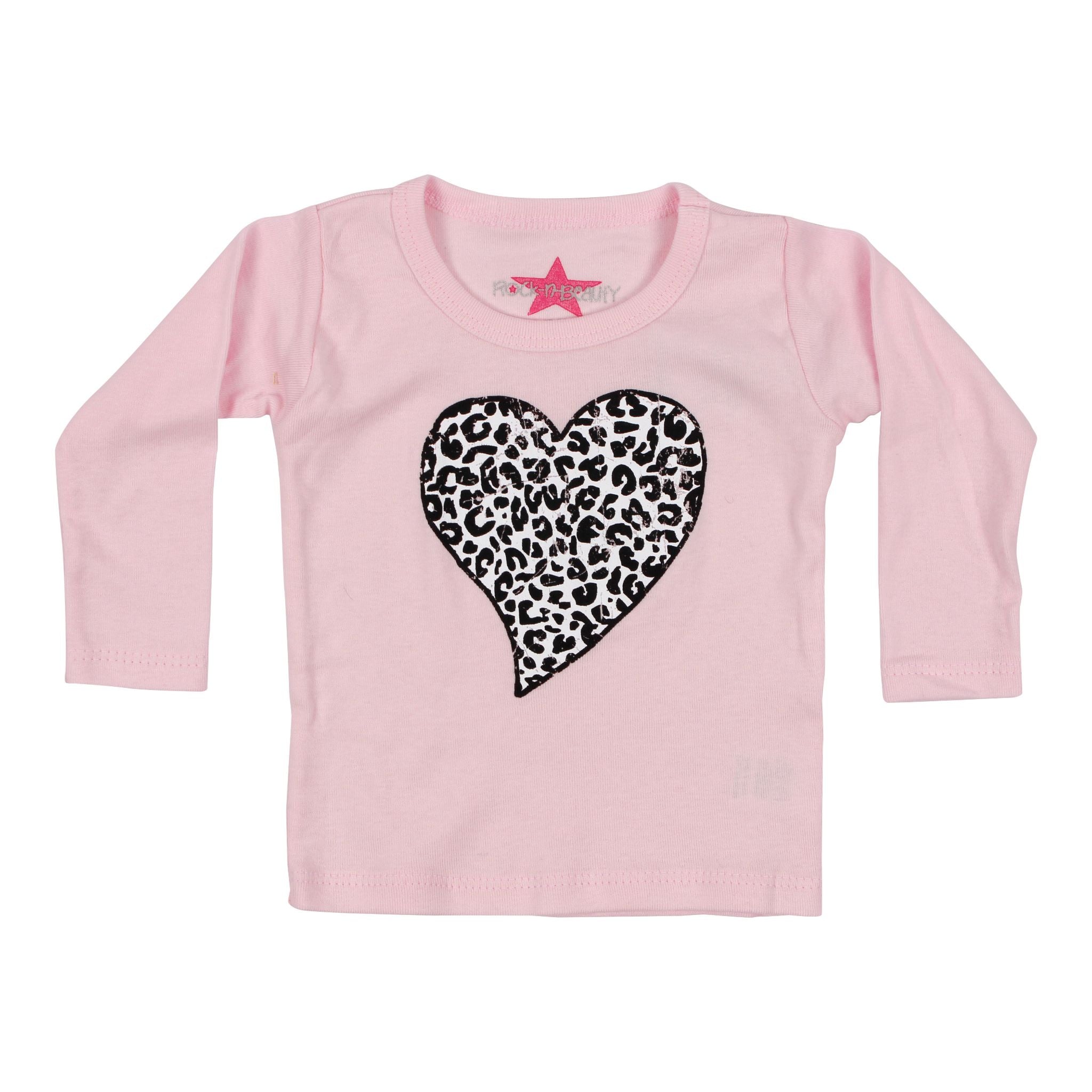 Long Sleeve Pink Tee Leopard Heart - Denny's