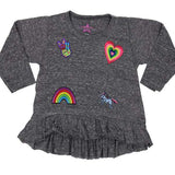 Long Sleeve Ruffle Rainbow Patch - Denny's