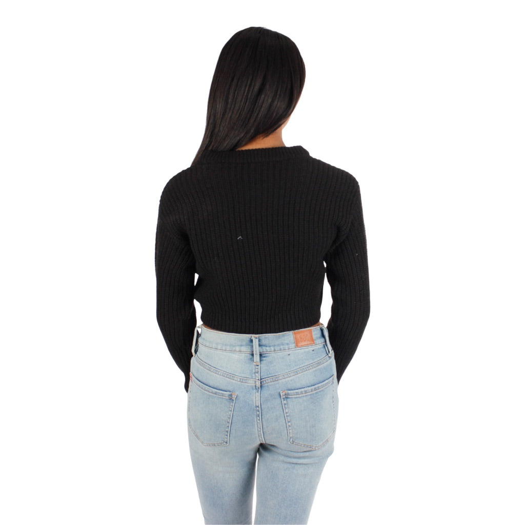 Long Sleeve Stripe Crew Crop Sweater - Denny's