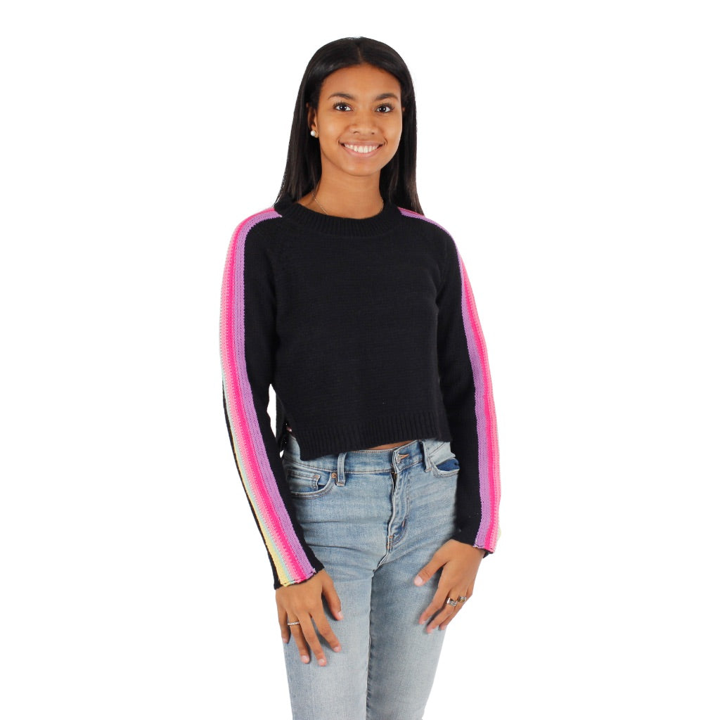 Long Sleeve Stripe Sleeve Crew Sweater - Denny's