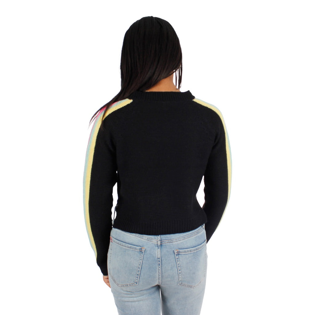 Long Sleeve Stripe Sleeve Crew Sweater - Denny's