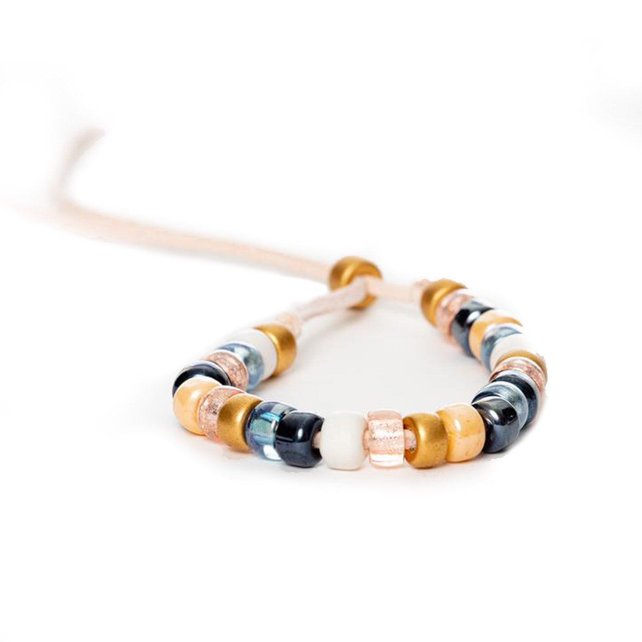 White,Lt Blue,Lt Pink, Blue & Matte Gold Bead Bracelet - Denny's