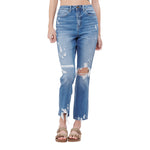 High Rise Distressed Mom Jean - Denny's