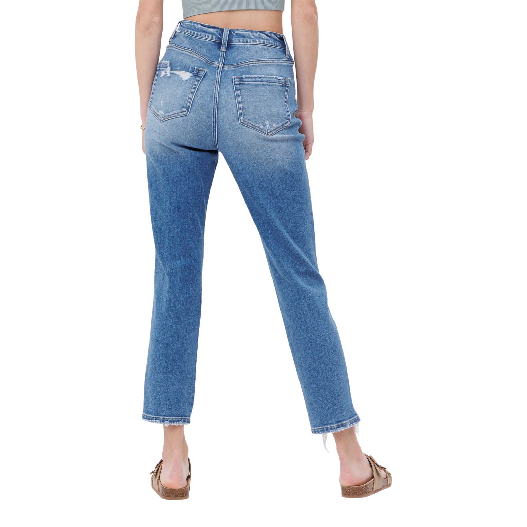 High Rise Distressed Mom Jean - Denny's