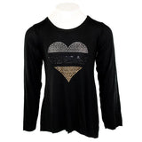 Long Sleeve Tee Black Gold Silver Heart - Denny's