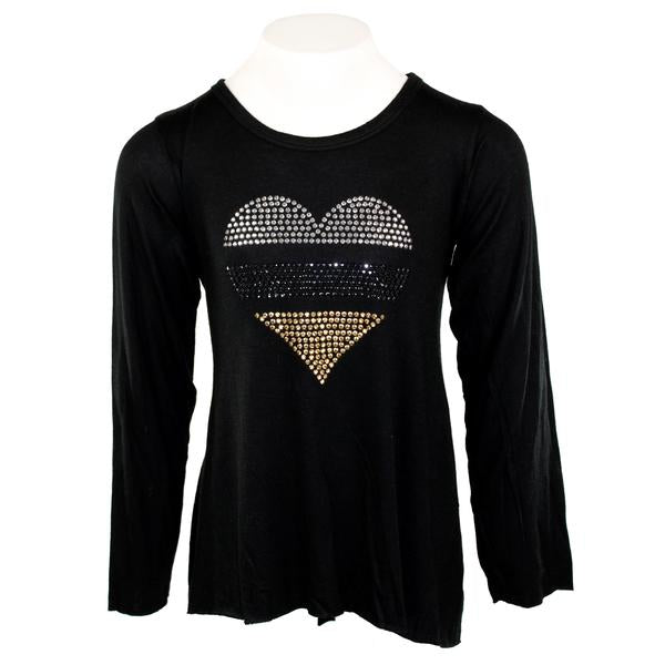 Long Sleeve Tee Black Gold Silver Heart - Denny's