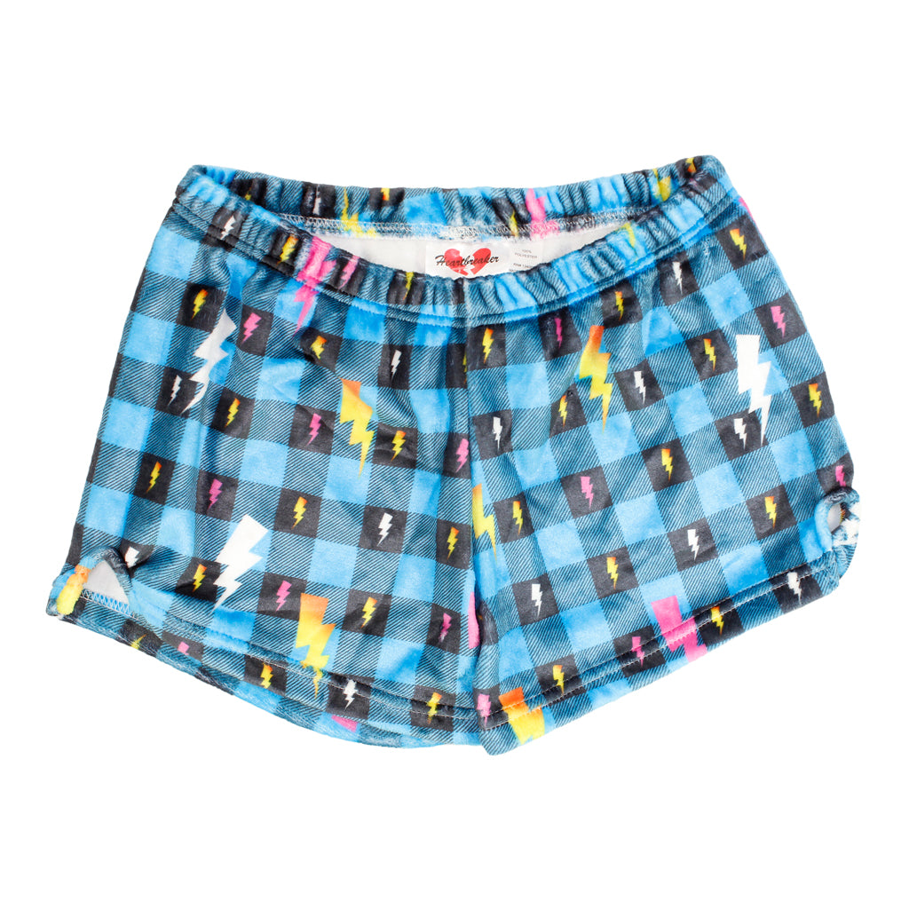 Blue Plaid Lightning Plush Short - Denny's
