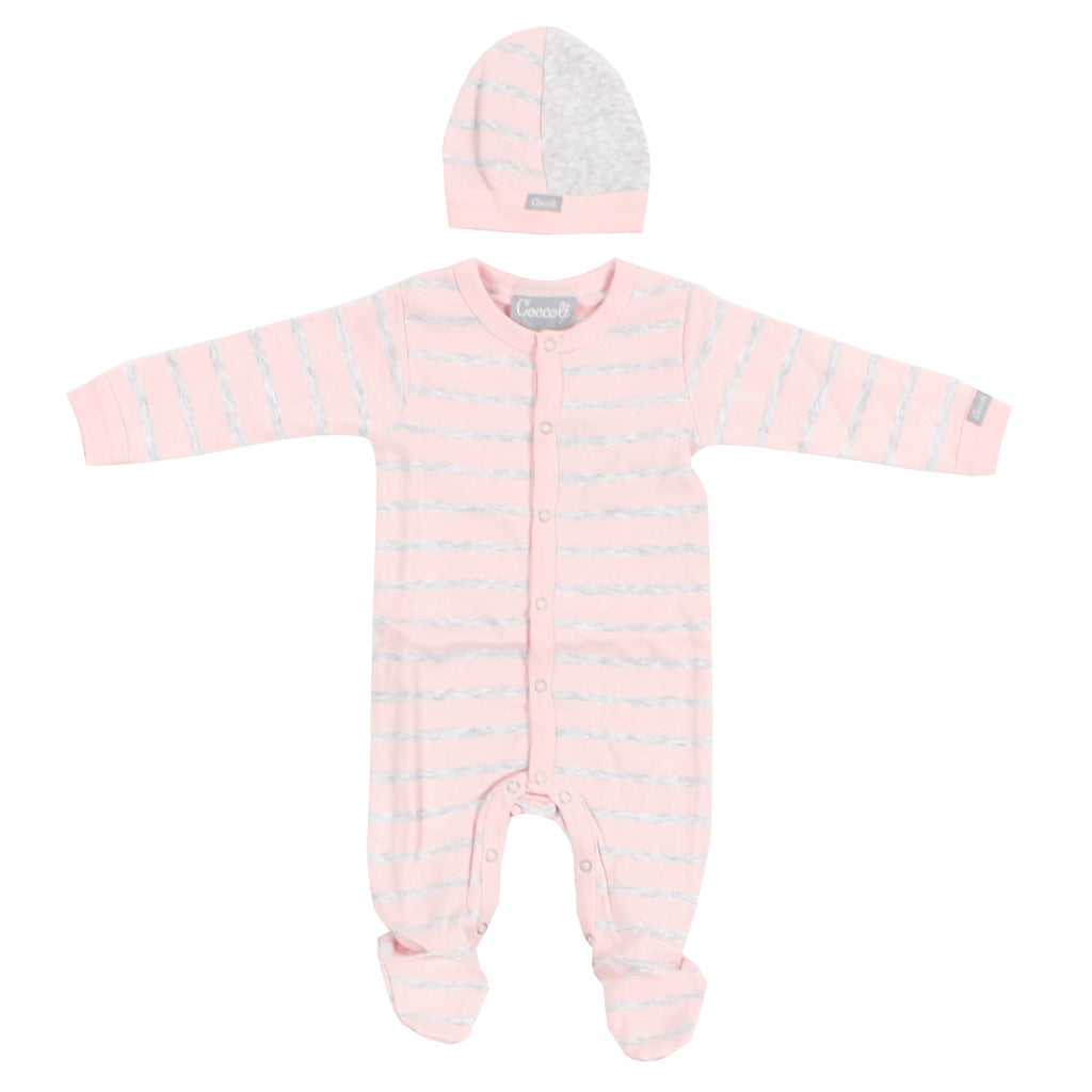 3 Piece Take Home Footie Pink and Grey Stripe - Denny's