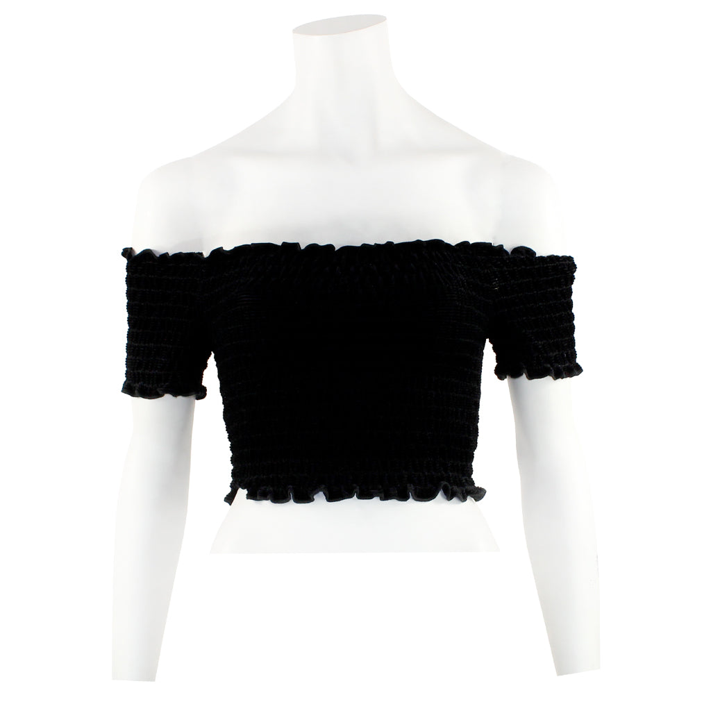 Velvet Smocked Off Shoulder Crop Top - Denny's