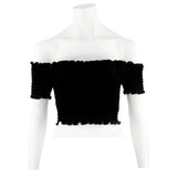 Velvet Smocked Off Shoulder Crop Top - Denny's