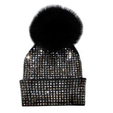 Junior Size Black Studded Beanie with Black Pom - Denny's