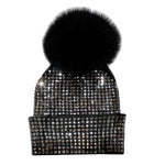 Kids Size Black Studded Beanie with Black Pom - Denny's