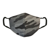Grey Camo Facemask  87% Poly 9% Rayon 4% Spandex  Backed w 100% Cotton - Denny's