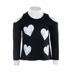 Long Sleeve Cold Shoulder Top with White Hearts - Denny's