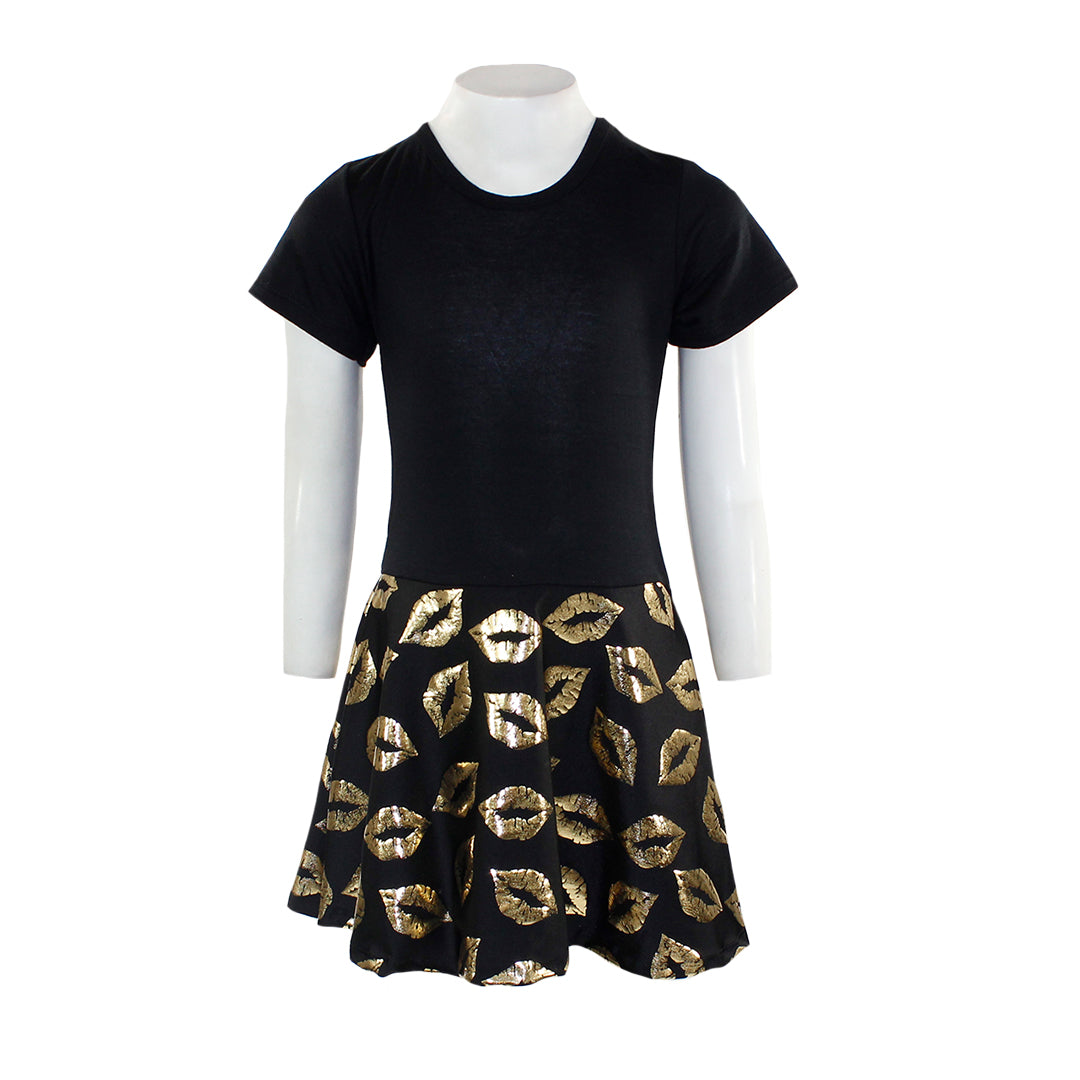 Black Dress Top with Gold Lips - Denny's