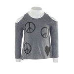 Long Sleeve Cold Shoulder Top with Icons - Denny's