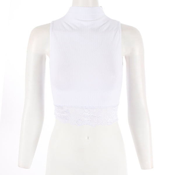 Ribbed Crop Lace Hem Tank - Denny's
