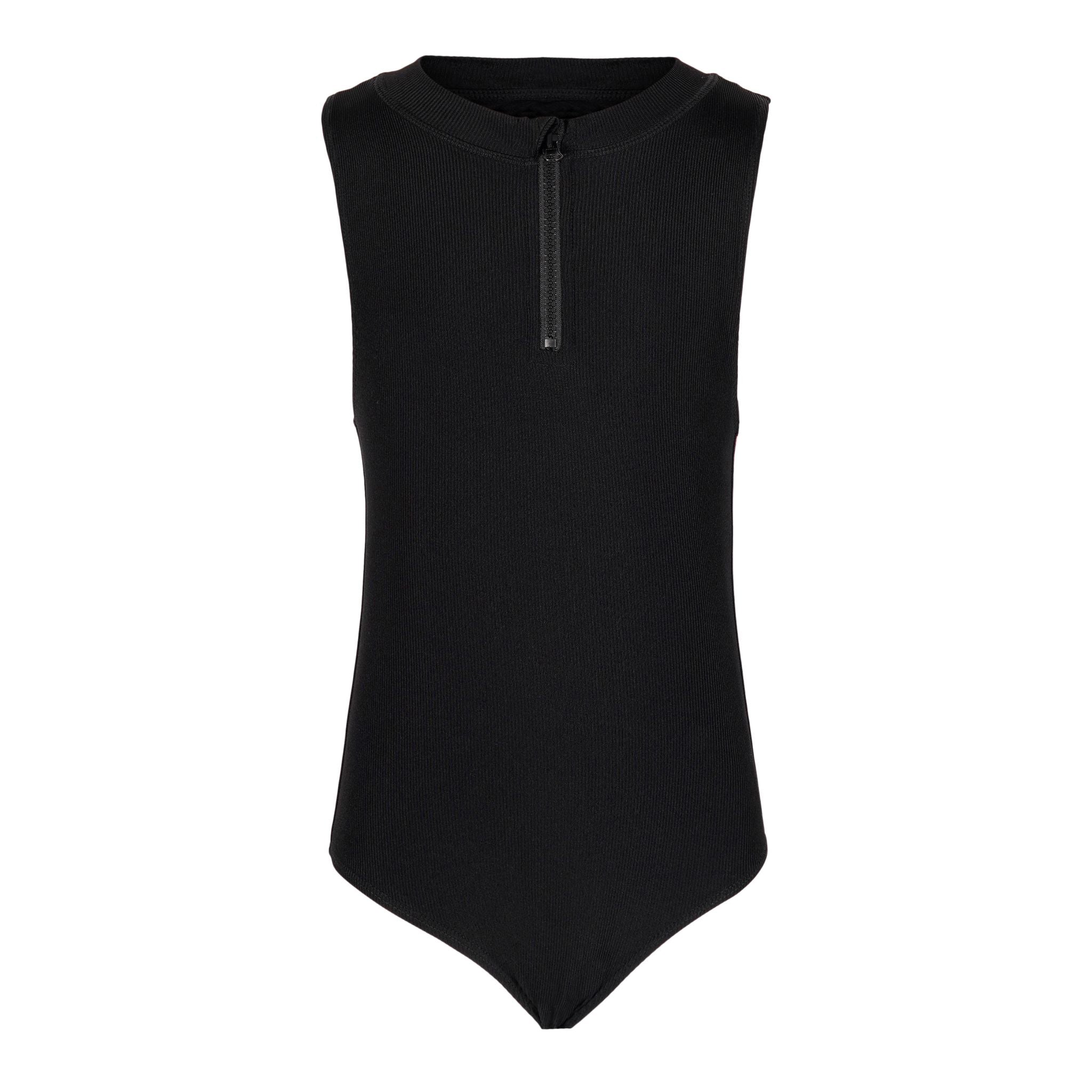 1pc Zipper Front Athletic Stripe Side Bathing Suit - Denny's