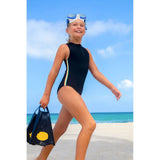 1pc Zipper Front Athletic Stripe Side Bathing Suit - Denny's