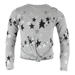 Long Sleeve Tie Front Top with All Over Silver and Black Stars - Denny's