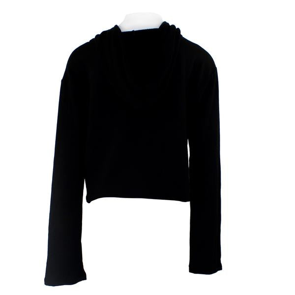 Hooded Crop Sweatshirt with Ribbon Side Black and Silver - Denny's