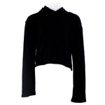 Hooded Crop Sweatshirt with Ribbon Side Black and Silver - Denny's