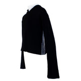 Hooded Crop Sweatshirt with Ribbon Side Black and Silver - Denny's